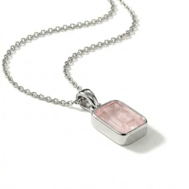 Rose Quartz Stackable Pendant, Pink Gemstone Dainty Pendant For Sale - Image 4 of 4