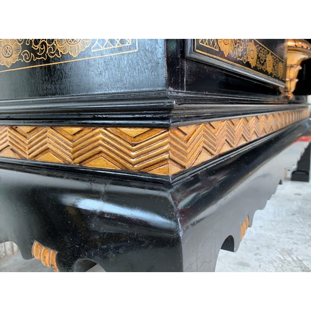 20th Black Lacquer and Hand Painted Open Altar Table or Sideboard For Sale - Image 11 of 13