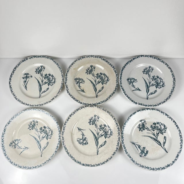 Antique Dessert Plates with Carnation Pattern from KG Lunéville, 1890s, Set of 6 For Sale - Image 3 of 14