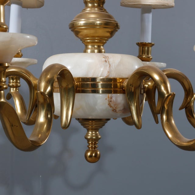 French Alabaster and Brass SixLight Chandelier 20th Century Chairish