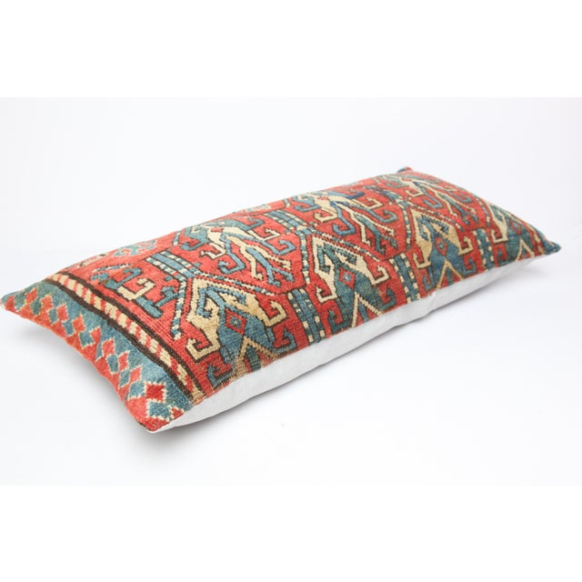 Art Deco Handwoven Antique Caucasian Lumbar Pillow Cover – Tribal Design -16'' X 35'' For Sale - Image 3 of 9