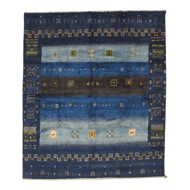 Vintage Hand-Knotted Persian Gabbeh Rug 6'7" X 7'8" For Sale