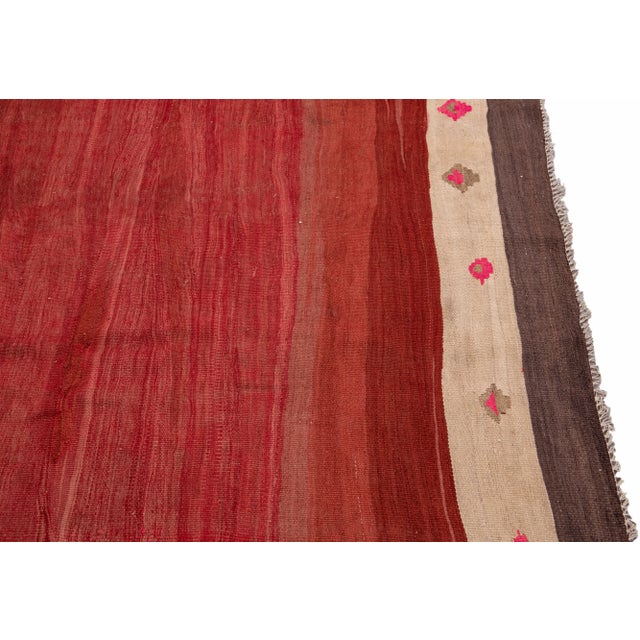 Vintage Kilim Handmade Flatweave Red Geometric Wool Runner 6' 3'' X 12' 10'' For Sale In New York - Image 6 of 11