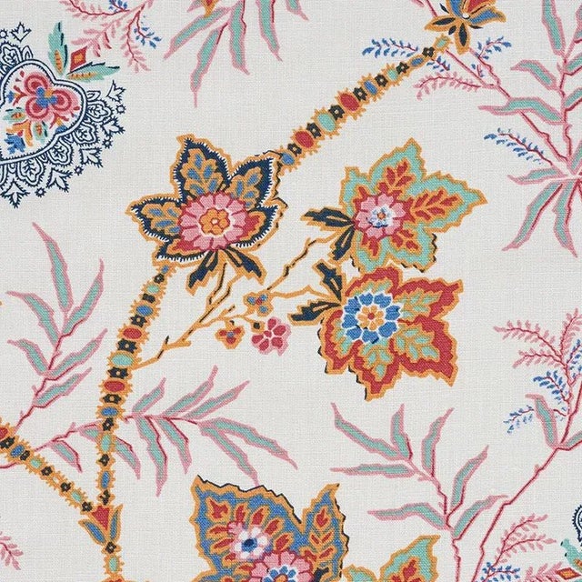 Delicate and exotic, this alluring mid-scale floral is printed on a 100% Linen ground. Its scrolling vines, leaves and...