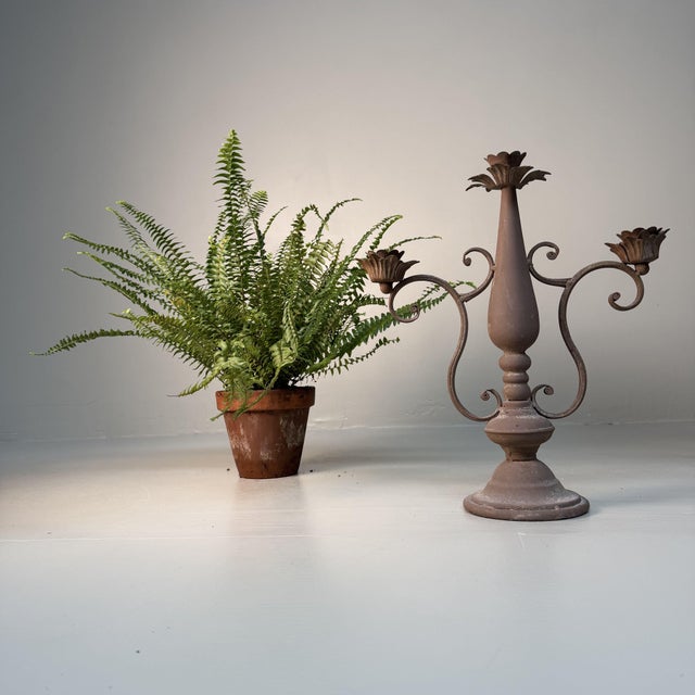 Floral Metal 3-Arm Candelabra, Calabria, Italy, 1910s For Sale - Image 9 of 10