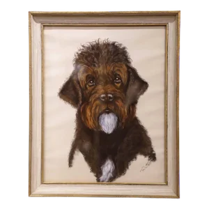 19th Century English Framed Cocker Spaniel Puddle Mix Pastel Signed F. Watz