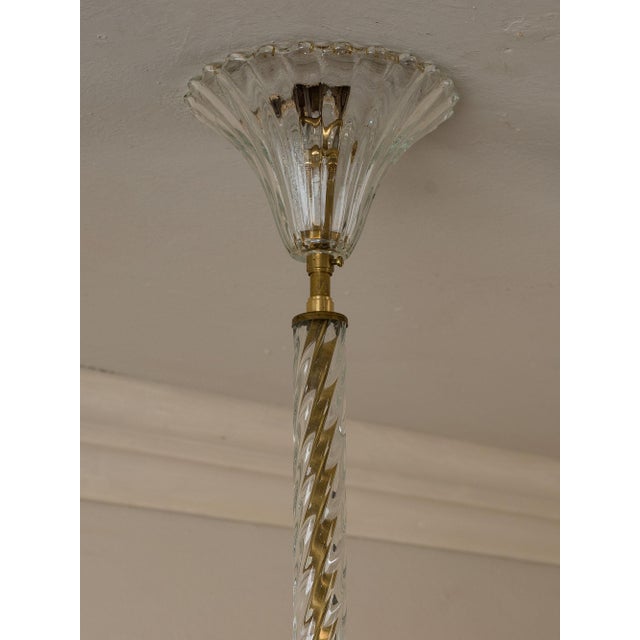 Vintage Italian Art Deco Brass Chandelier with Glass Leaves attributed to Ercole Barovier for Barovier&Toso, 1940s For Sale - Image 12 of 14