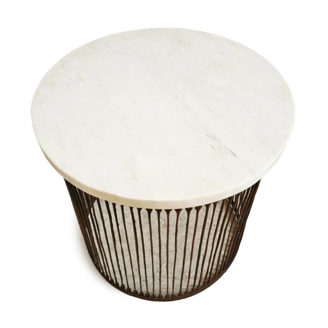 Farmhouse Vintage White Marble & Iron Stripe Base Entry Table For Sale - Image 3 of 9