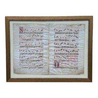 Pair of Monumental 16th Century Illuminated Manuscript Choir Book Pages on Vellum For Sale
