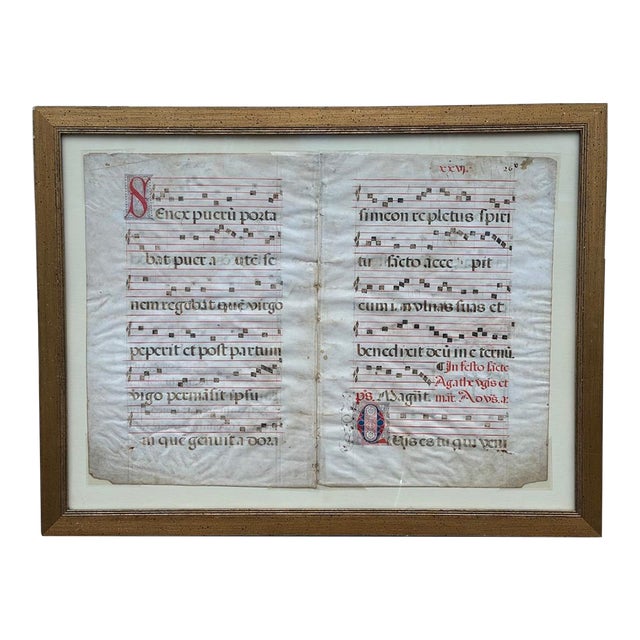 Pair of Monumental 16th Century Illuminated Manuscript Choir Book Pages on Vellum For Sale