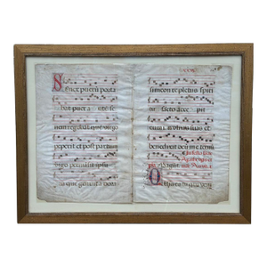 Pair of Monumental 16th Century Illuminated Manuscript Choir Book Pages on Vellum