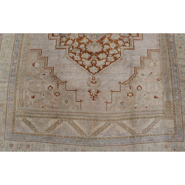 Textile Vintage Turkish Oushak Rug in Brown, Pale Green, Taupe & Taupe Light Purple For Sale - Image 7 of 17