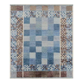 Rug & Kilim’s Scandinavian Style Rug With Blue, White & Brown Geometric Patterns For Sale