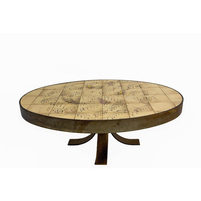 French Oval Coffee Table in Ceramic and Steel from Vallauris, 1960 For Sale - Image 4 of 10