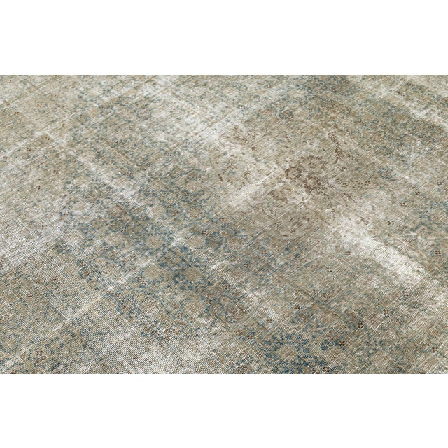 Antique Tabriz Rug With Muted Sage Green and Muted Blue Medallion For Sale - Image 9 of 10