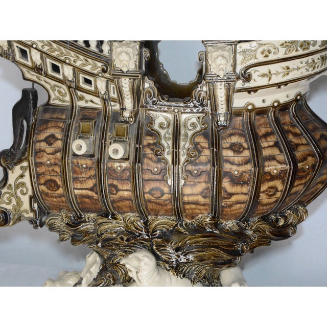 Italian Late 1800s Majolica Ship Surrounded by Animals For Sale - Image 3 of 11