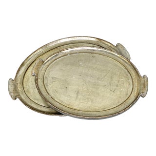 Large Pair of Vietri Italy Silver Gilt Florentine Trays With Handles Decorative For Sale
