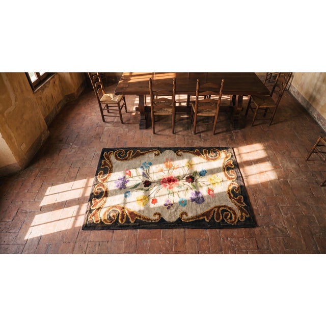 1900s Colorful Floral Folk Art Antique American Hooked Rug 2'6"x 4'0" Handknotted Wool Carpet For Sale - Image 14 of 14