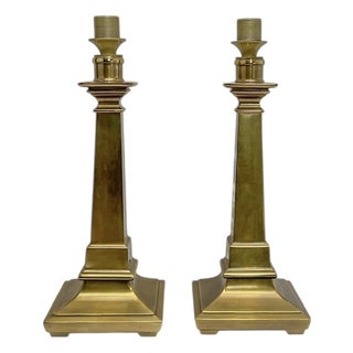 Empire Style Neoclassical Brass Column Table Lamps, 1950s, Set of 2 For Sale