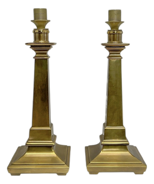 Empire Style Neoclassical Brass Column Table Lamps, 1950s, Set of 2