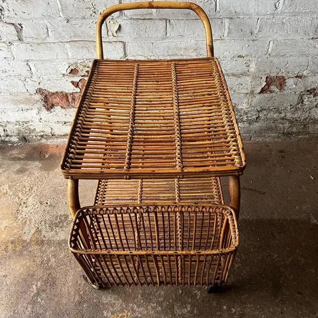 Italian Bamboo and Rattan Serving Cart by Franco Albini, 1960s For Sale - Image 9 of 11