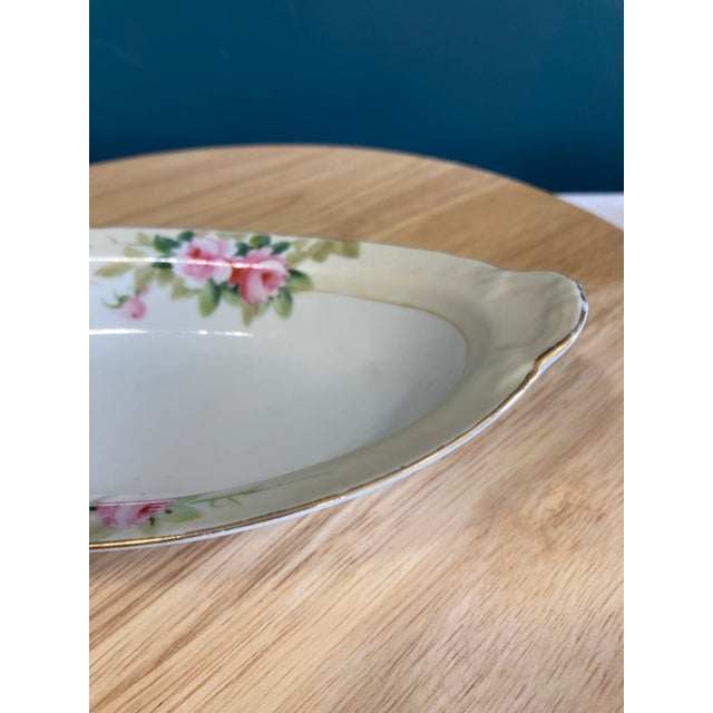 Noritake Vintage Noritake Nippon Hand-Painted Pink Rose Oval Serving Bowl For Sale - Image 4 of 6