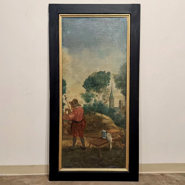 Dark Green 18th Century French Breton Boiserie Panel Oil on Canvas in Napoleon III Frame For Sale - Image 8 of 16