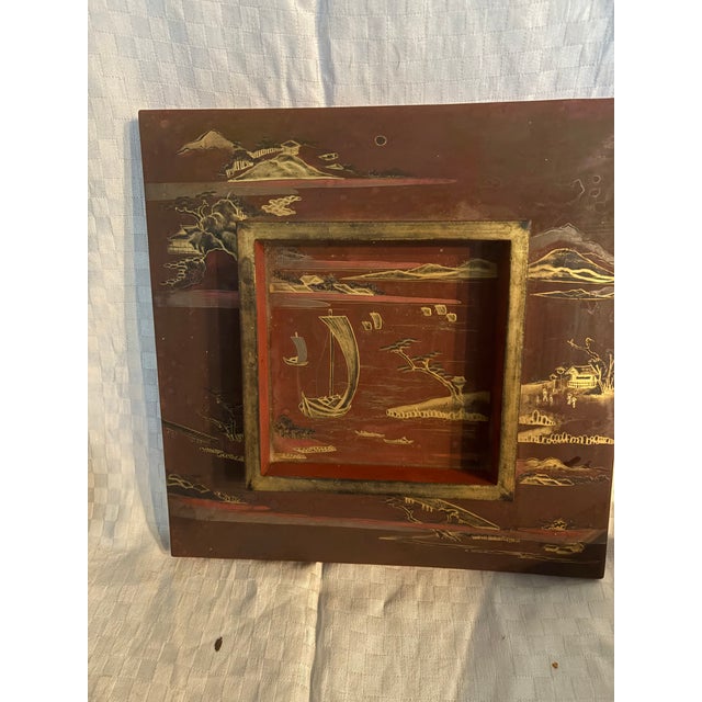Japanese Chinese Antique Hand Painted Red Lacquer Box For Sale - Image 3 of 13