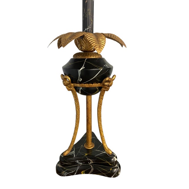 Metal 1980s Hollywood Regency Frederick Cooper Faux Portoro Marble & Brass Palm Buffet Lamps - a Pair For Sale - Image 7 of 13