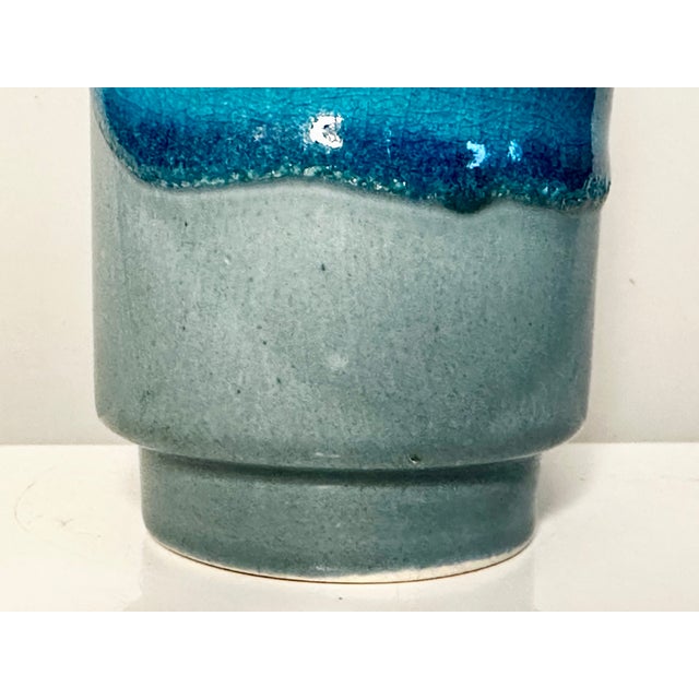 Blue Turquoise Studio Ceramic Cylinder Vase by Jan Bontjes van Beek for Keramische Werkstätten Dehme, Germany, 1960s For Sale - Image 8 of 13