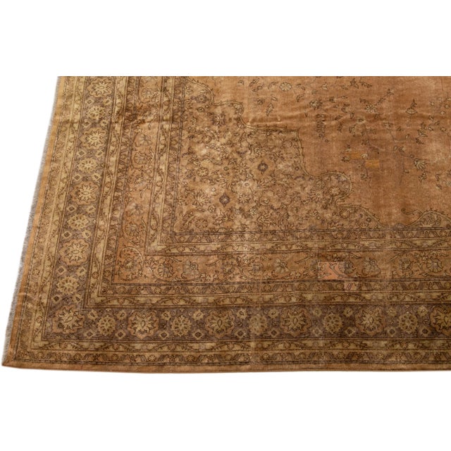 1900s Antique Sivas Handmade Medallion Designed Brown Wool Rug For Sale - Image 4 of 8