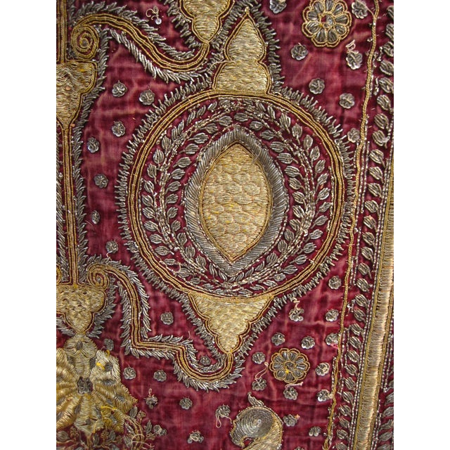 19th Century Silver and Gold Indian Embroidery Tapestry With Two Elephants For Sale - Image 10 of 13