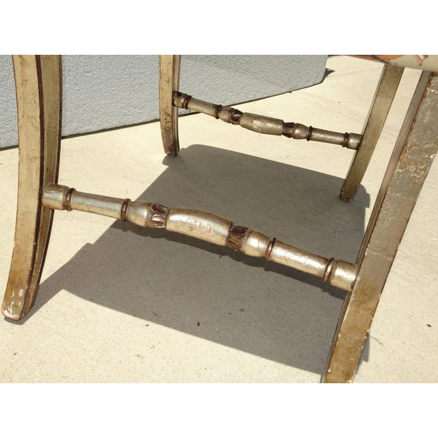 Vintage French Country Floral Vanity Bench W Silver Gilt Base #2 For Sale - Image 11 of 12
