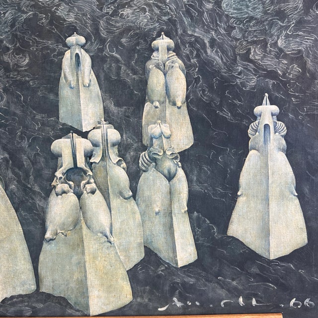 Abstract Surrealism Oil on Canvas by Ernst Made in 1966 Signed Unframed For Sale - Image 10 of 12