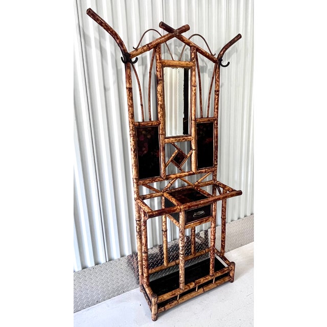 Antique Late 1800s English Scorched Bamboo Chinoiserie Hall Tree For Sale - Image 4 of 18