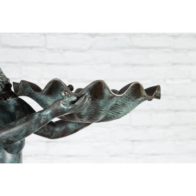 1960s Bronze Sea Nymph Fountain with Large Shell and Turtle in Verdigris Patina For Sale - Image 12 of 17