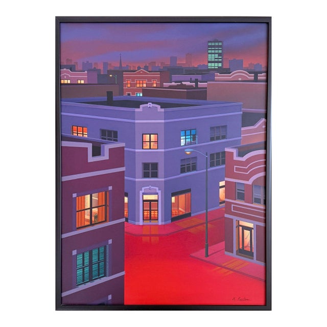 1994 Kathleen Eaton "The Roof Tops" Hand-Embellished Oil Serigraph on Board – Imagined Chicago Scene (Ed. 22/44) For Sale