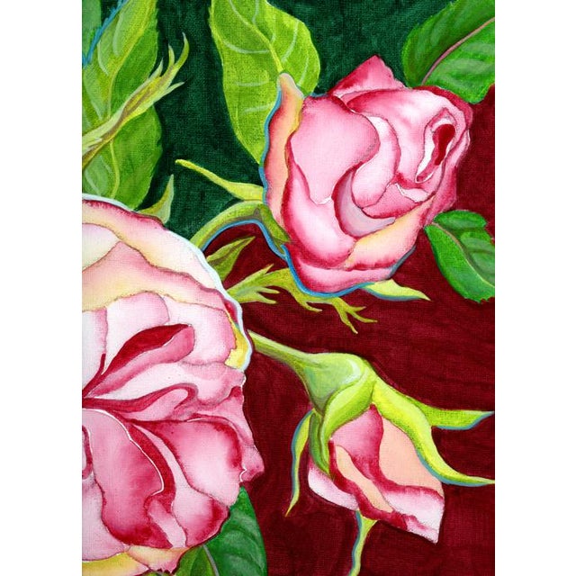 A framed, contemporary colorful floral painting with a vintage, shabby chic feeling. This uplifting art piece would look...