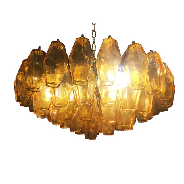 Poliedro Murano Glass Green Chandelier with Gold Metal from Simoeng For Sale - Image 6 of 11