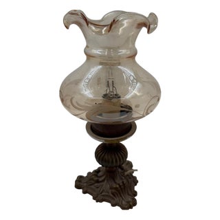 Table Lamp with Cast Brass Base and Glass Shade For Sale