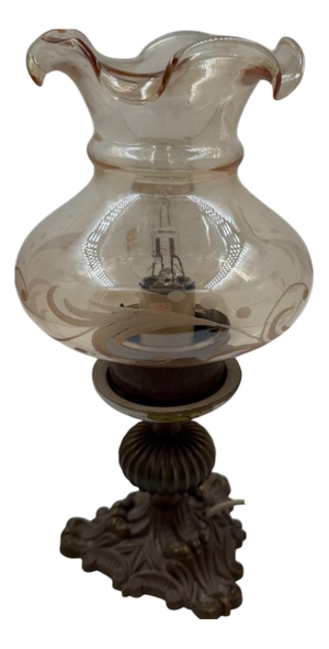 Table Lamp with Cast Brass Base and Glass Shade