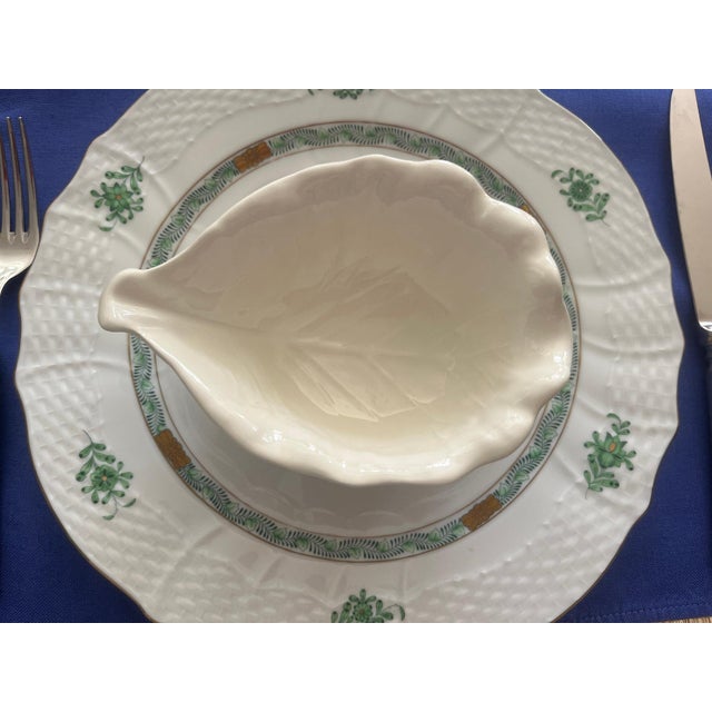 Ceramic Vintage Majolica-Style White Cabbage Leaf Dessert Bowls, set of 12 For Sale - Image 7 of 11