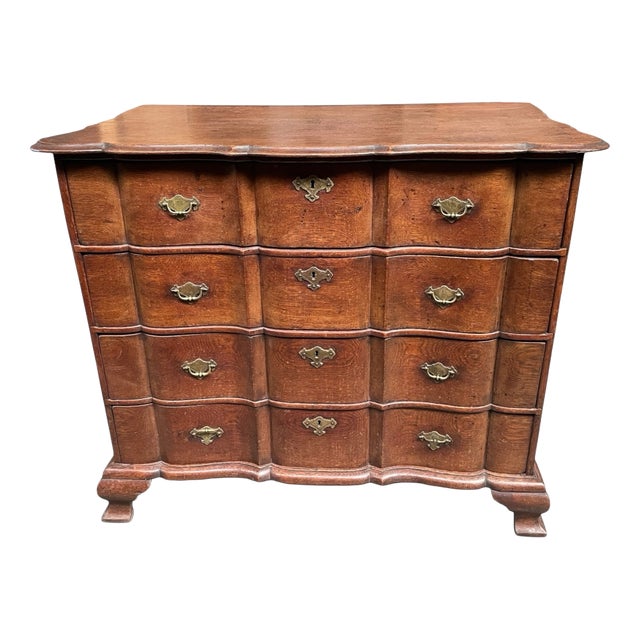 Dutch Double Bow Chest of Drawers in Oak with Drawers, Handles and Escutcheons For Sale