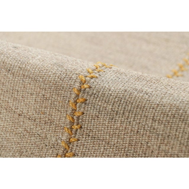 Textile Rug & Kilim’s Contemporary Kilim, Taupe With Textural Gold Stripes, Blue Accents For Sale - Image 7 of 7