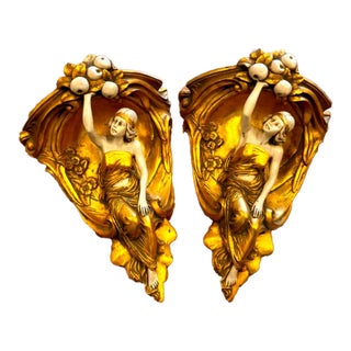 Art Nouveau Bronze Maiden Wall Plaque – Hand-Finished Decorative Sculpture With Antique Gold Patina For Sale