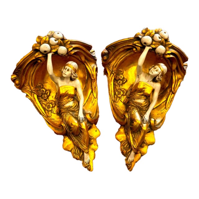 Art Nouveau Bronze Maiden Wall Plaque – Hand-Finished Decorative Sculpture With Antique Gold Patina For Sale