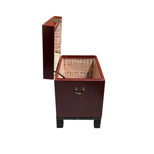 Red Antique Chinese Raised Red Tansu Box With Brass Butterfly Hardware For Sale - Image 8 of 12