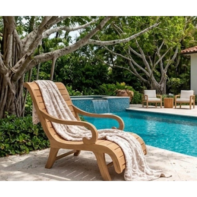 Vintage Solid Teak Sculptural Steamer-Style Chaise Lounge Chair For Sale - Image 10 of 12
