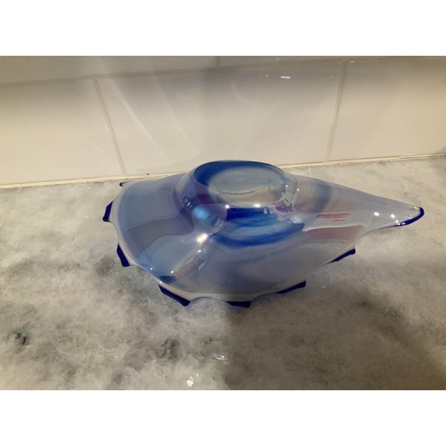 Blue Contemporary Abstract Art Glass Bowl/Dish For Sale - Image 8 of 11
