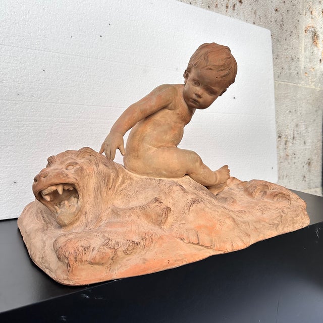 Léon Dufrène, Nude, Putto on a Lion's Skin, 1900s, Terracotta For Sale - Image 4 of 18